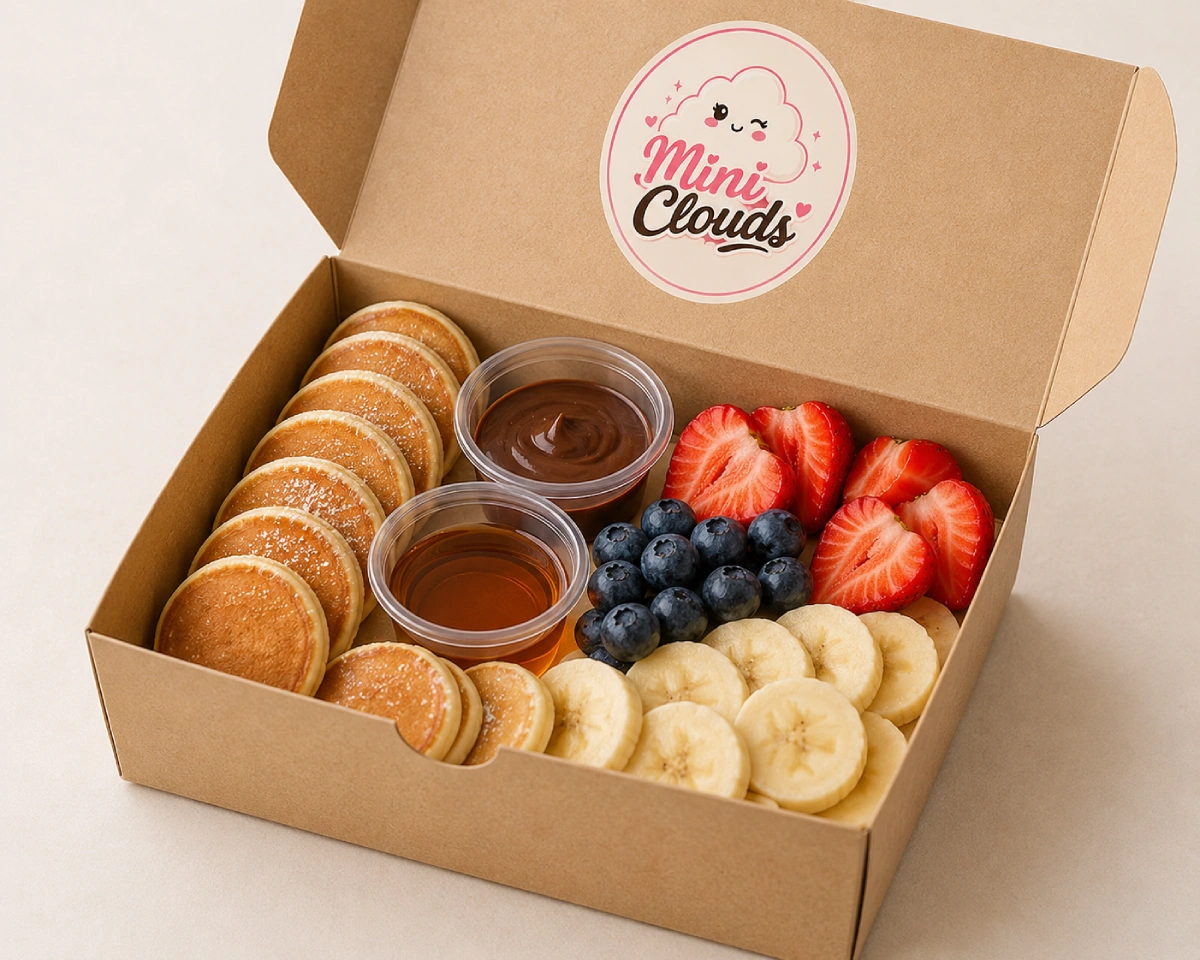 Mini Clouds mini pancakes in a box presentation